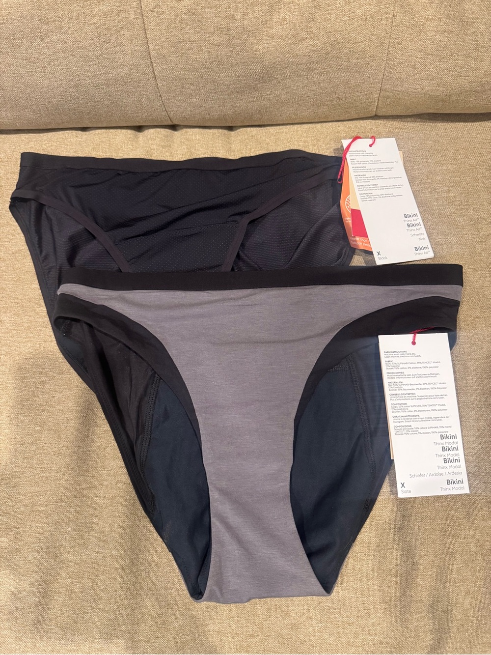 Thinx period underwear / Style: Bikini / Color: Black Gray / Light absorbency /